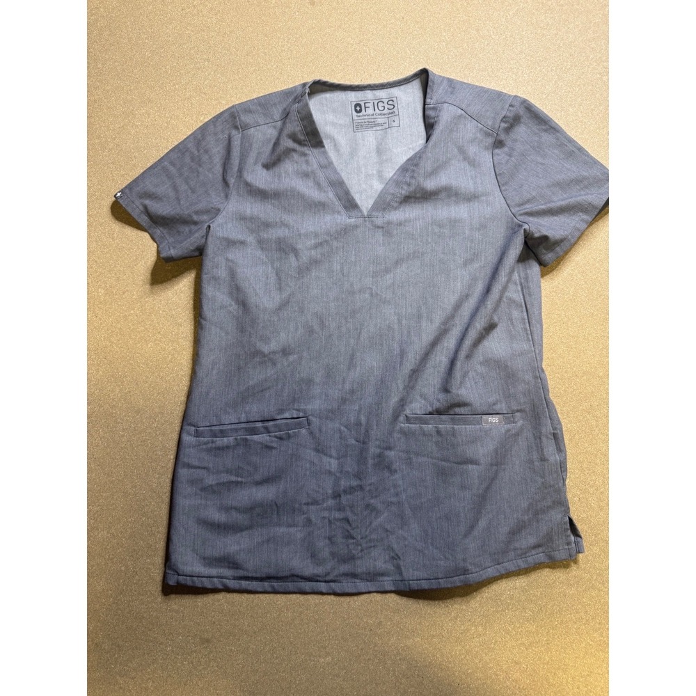 FIGS Technical Collection Scrub Top V-Neck Short Sleeve Gray Size S